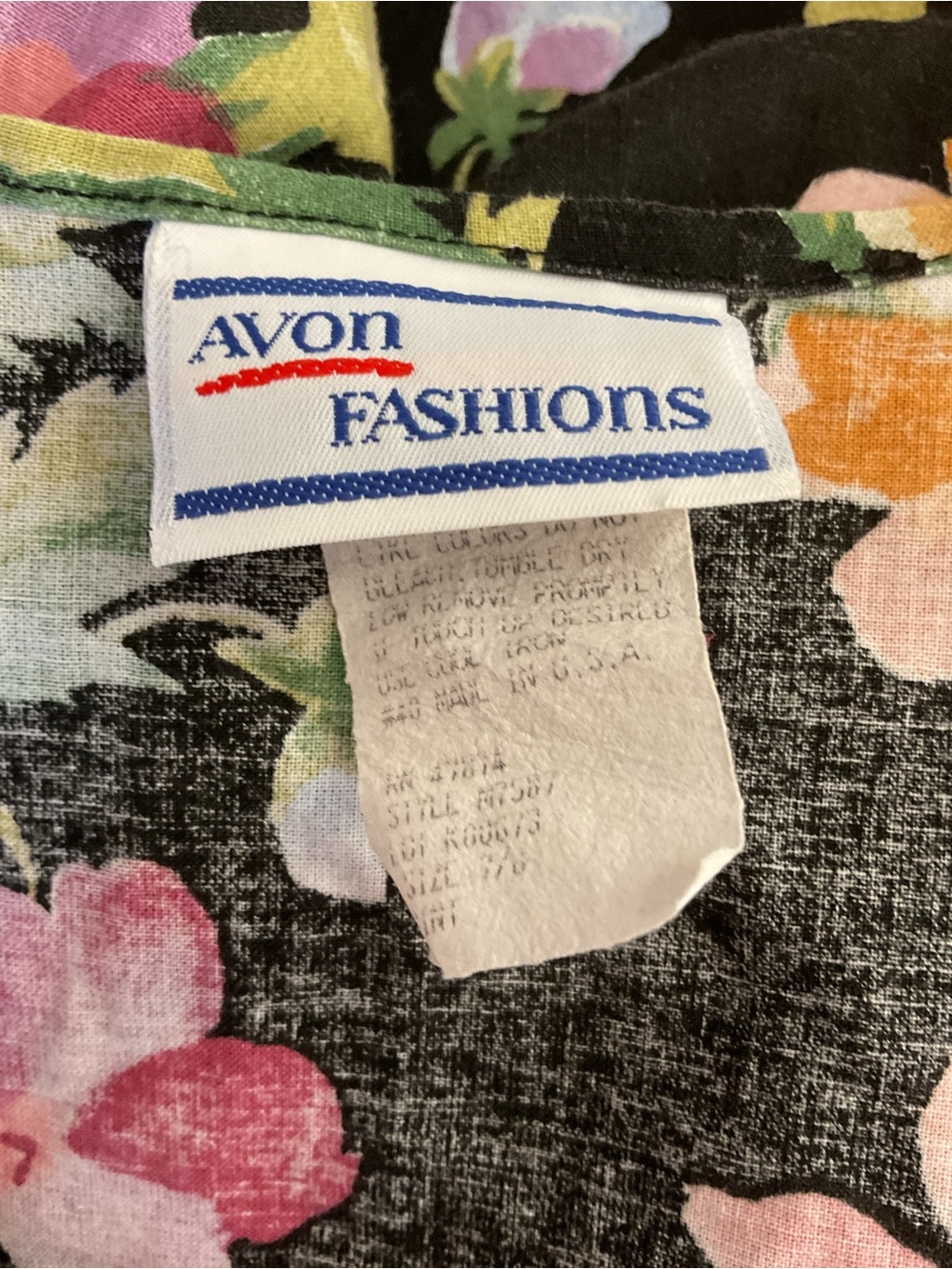 Vintage Avon Fashion Floral Midi Dress 7/8 Black Cotton Fit and Flare 90s - Picture 11 of 11